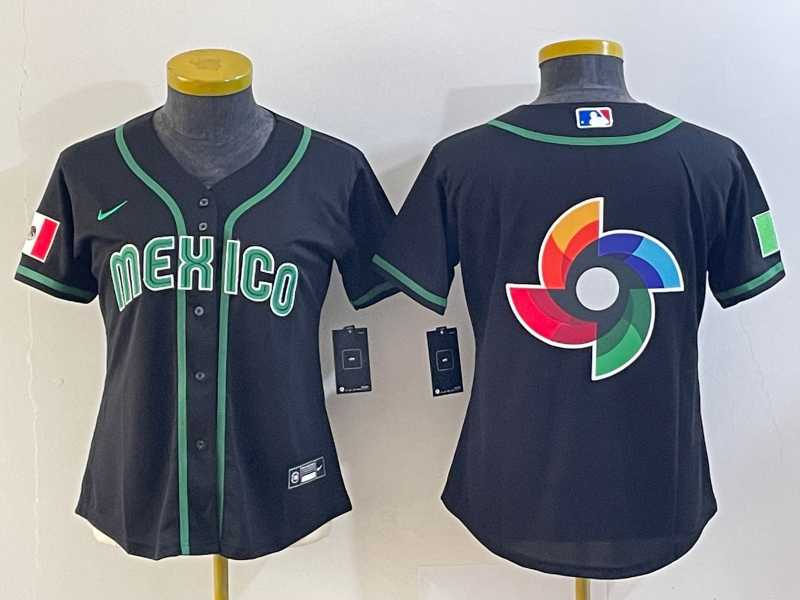 Womens Mexico Baseball 2023 Black World Big Logo Classic Stitched Jersey->2023 world baseball classic->MLB Jersey